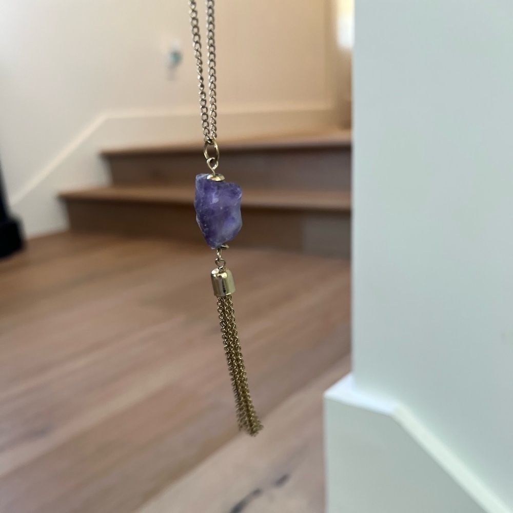 Gold and Amethyst Long Tassel Necklace - Picture 6 of 6